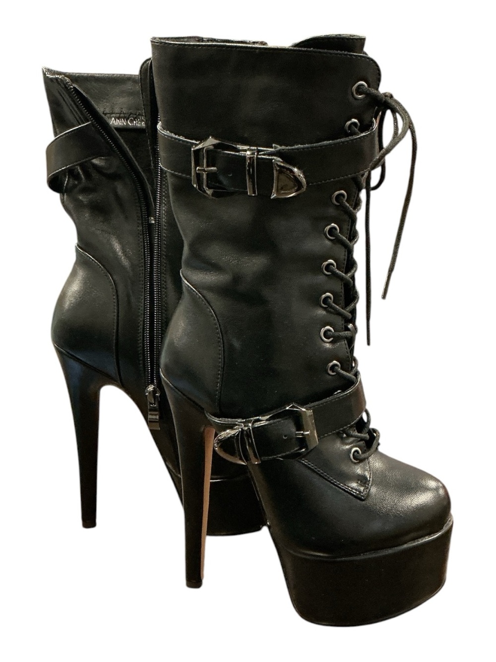 Black Lace-Up Platform Stiletto Boots